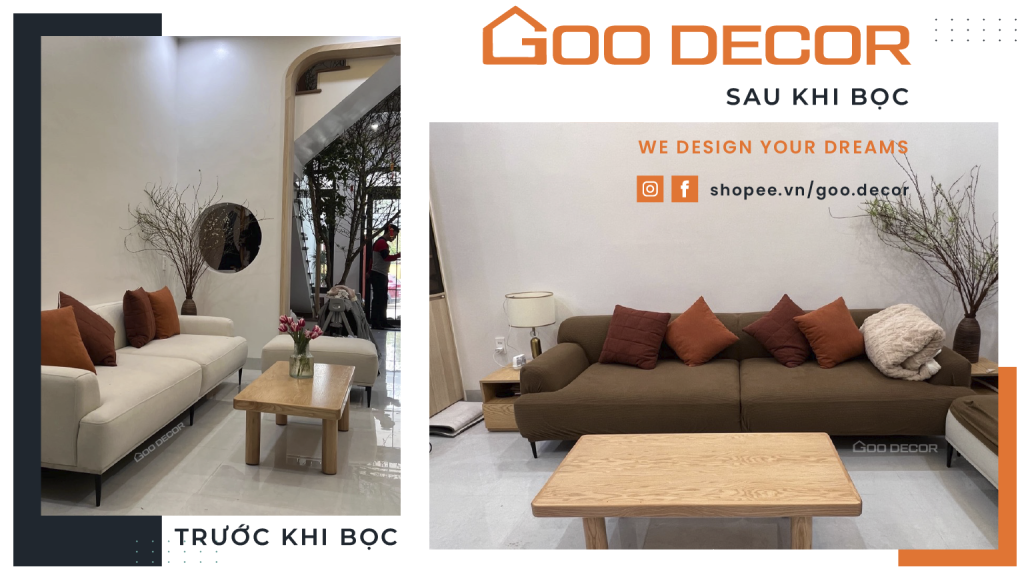 Bọc ghế sofa before after