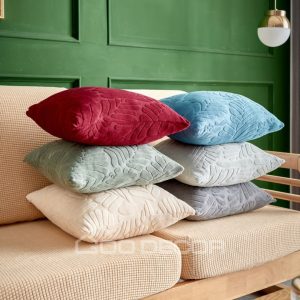 Vỏ gối sofa vải nhung họa tiết lá mềm mại kích thước 45x45cm thương hiệu GOO Decor
