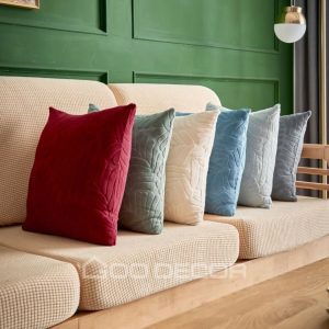 Vỏ gối sofa vải nhung họa tiết lá mềm mại kích thước 45x45cm thương hiệu GOO Decor