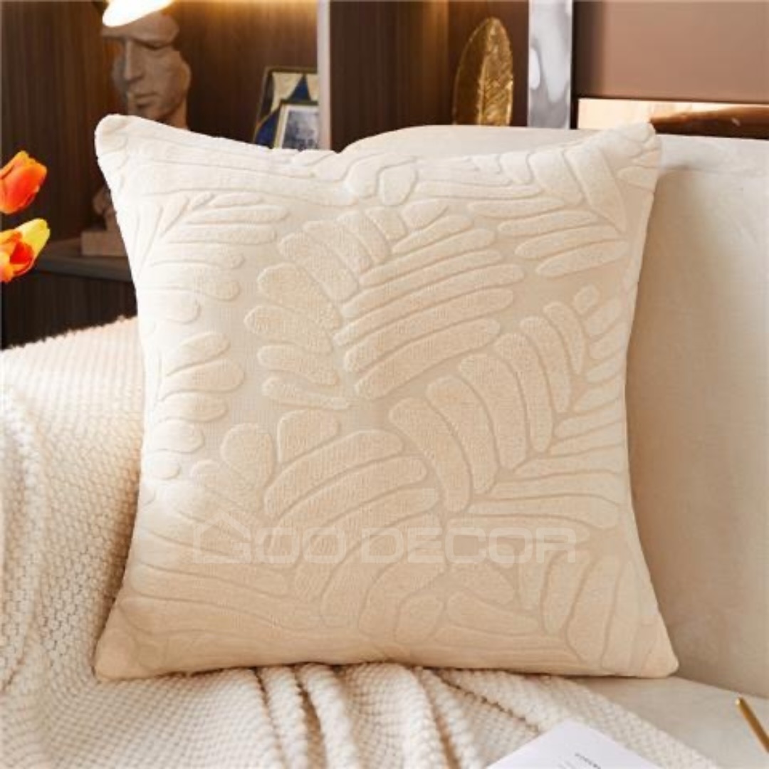 Vỏ gối sofa vải nhung họa tiết lá mềm mại kích thước 45x45cm thương hiệu GOO Decor