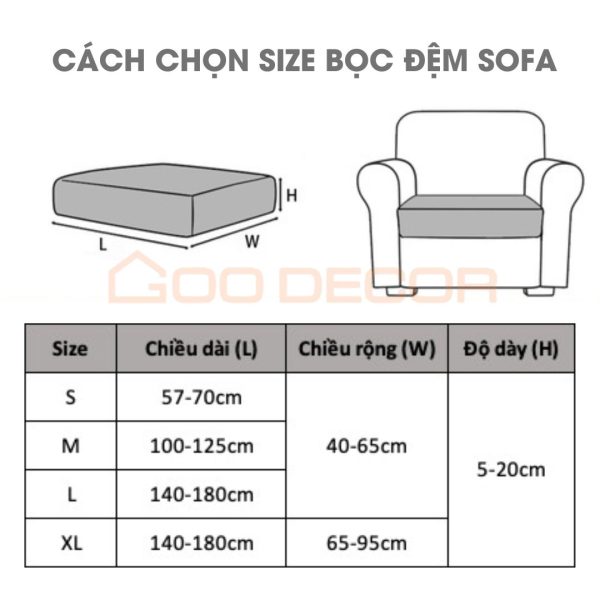 Bọc đệm ghế sofa bằng vải nhung gân co giãn chính hãng GOO Decor