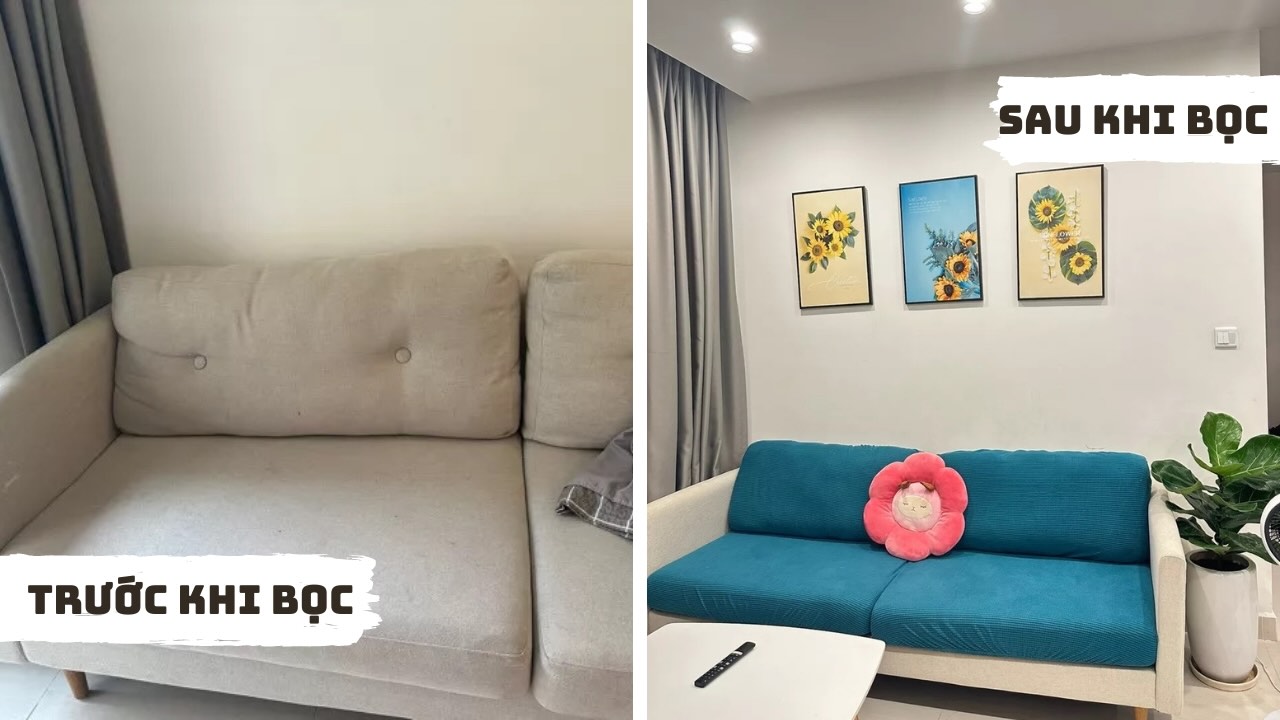 Bọc đệm ghế sofa bằng vải nhung gân co giãn chính hãng GOO Decor