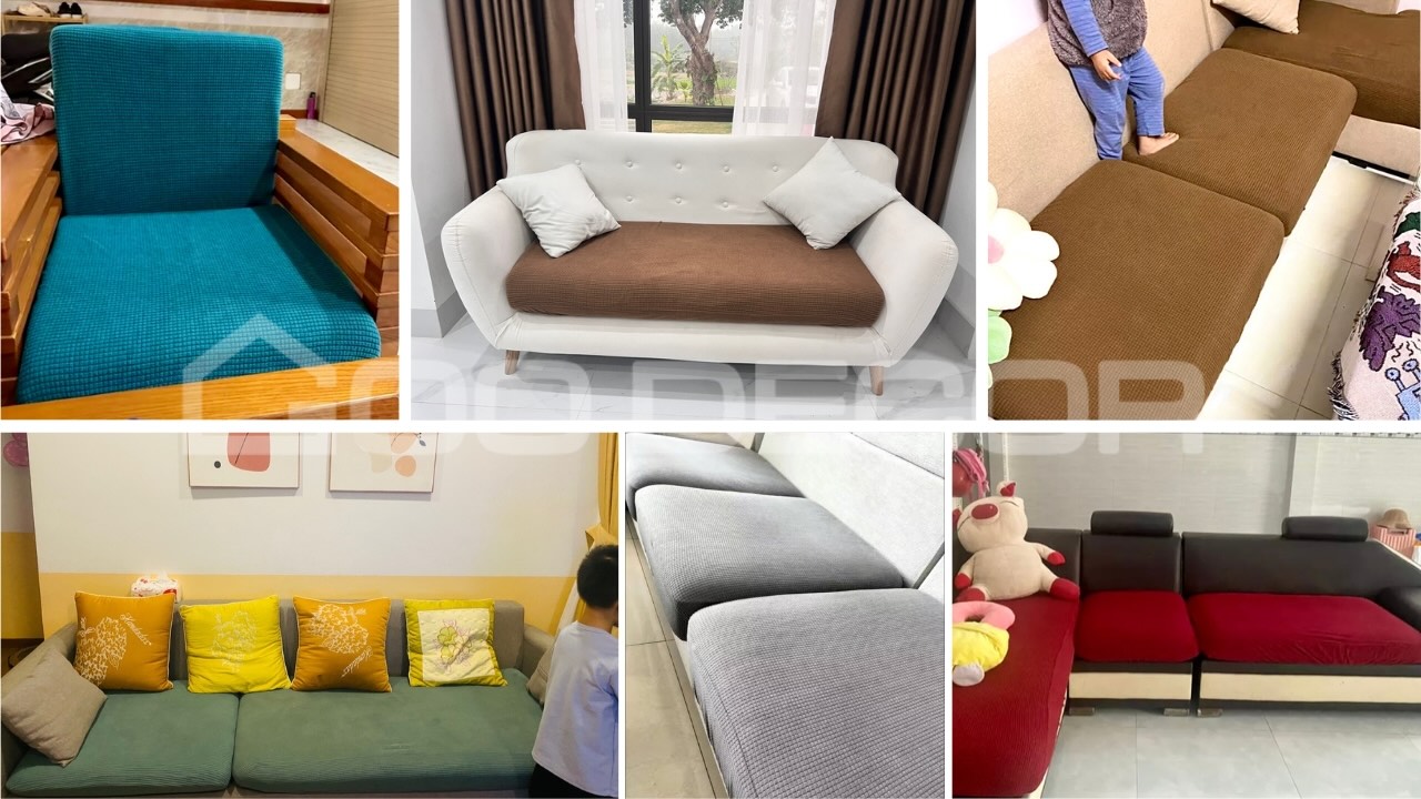 Bọc đệm ghế sofa bằng vải nhung gân co giãn chính hãng GOO Decor