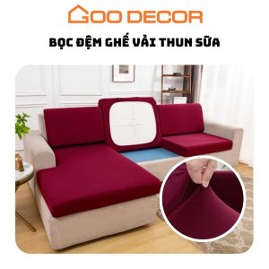 Bọc đệm ghế sofa bằng vải thun sữa màu trơn co giãn GOO Decor