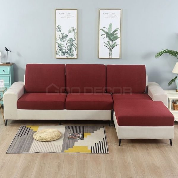 Bọc đệm ghế sofa bằng vải thun sữa màu trơn co giãn GOO Decor