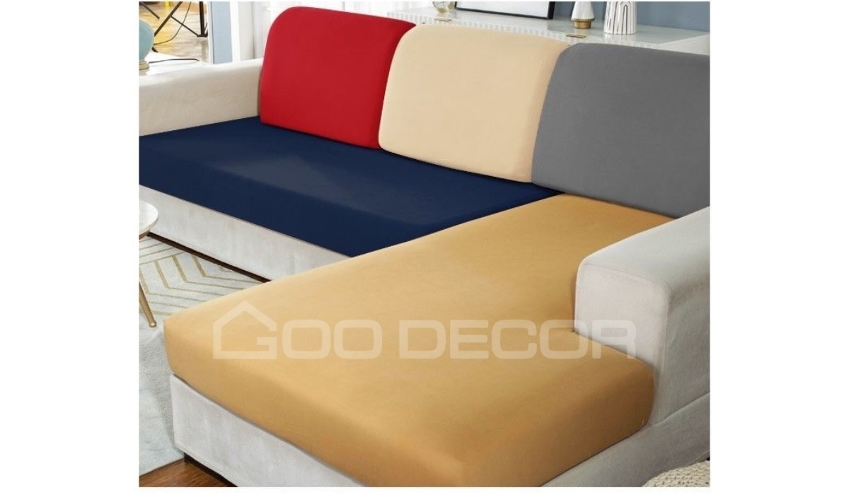 Bọc đệm ghế sofa bằng vải thun sữa màu trơn co giãn GOO Decor