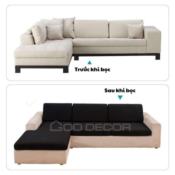 Bọc đệm ghế sofa bằng vải thun sữa màu trơn co giãn GOO Decor