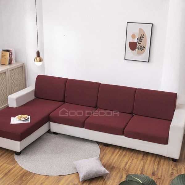 Bọc đệm ghế sofa bằng vải thun sữa màu trơn co giãn GOO Decor