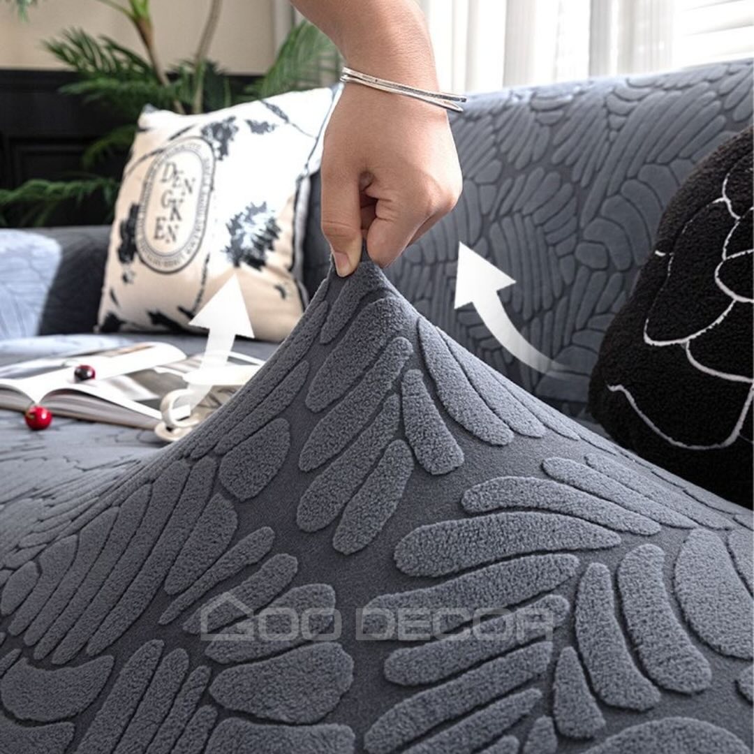 Bọc ghế sofa đơn và chữ L bằng vải nhung họa tiết lá mềm mại cao cấp GOO Decor