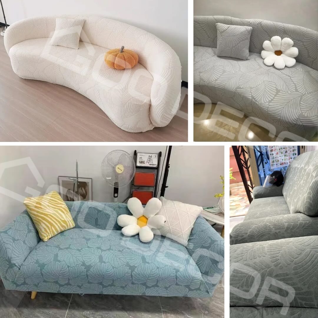 Bọc ghế sofa đơn và chữ L bằng vải nhung họa tiết lá mềm mại cao cấp GOO Decor