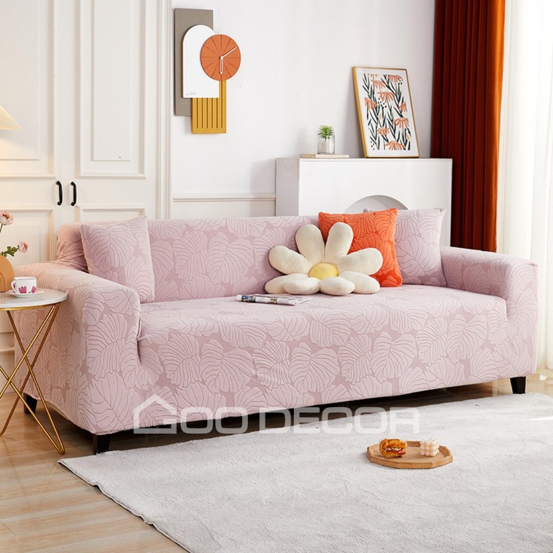 Bọc ghế sofa đơn và chữ L bằng vải nhung họa tiết lá mềm mại cao cấp GOO Decor