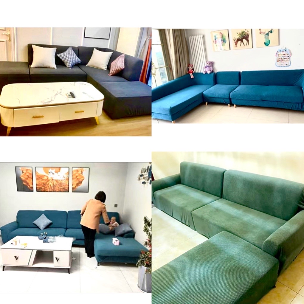 Bọc ghế sofa đơn và chữ L bằng vải nhung gân mềm mại GOO Decor