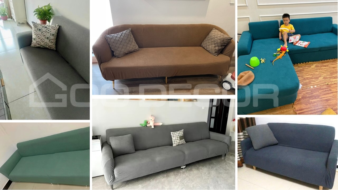 Bọc ghế sofa đơn và chữ L bằng vải nhung gân mềm mại GOO Decor