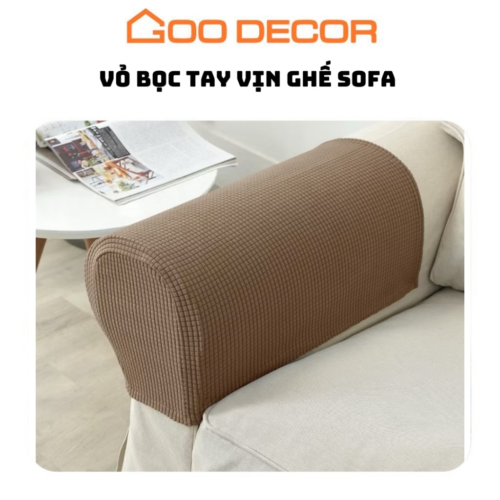 Bọc tay vịn ghế sofa set 2 cái bằng vải nhung gân co giãn GOO Decor