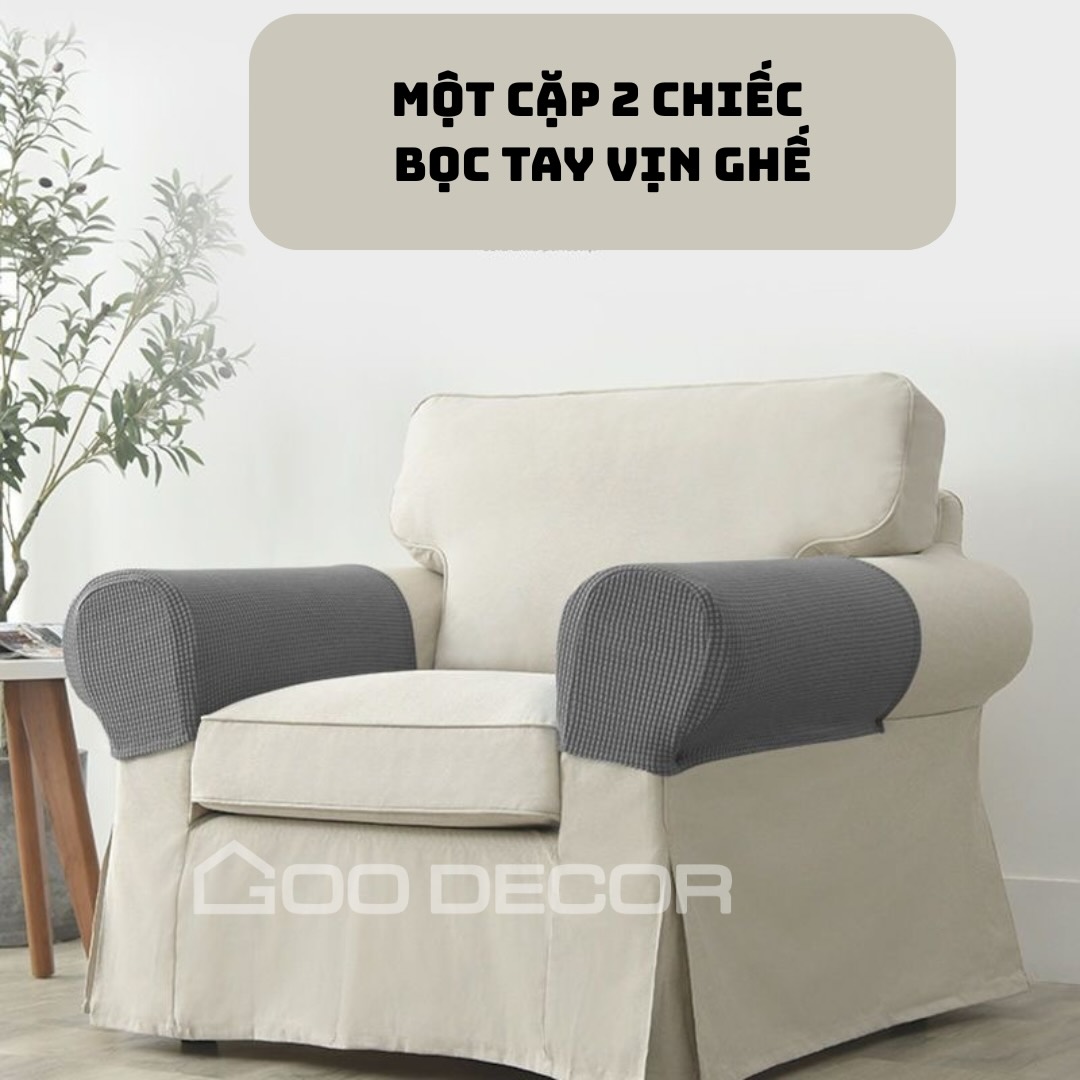 Bọc tay vịn ghế sofa set 2 cái bằng vải nhung gân co giãn GOO Decor