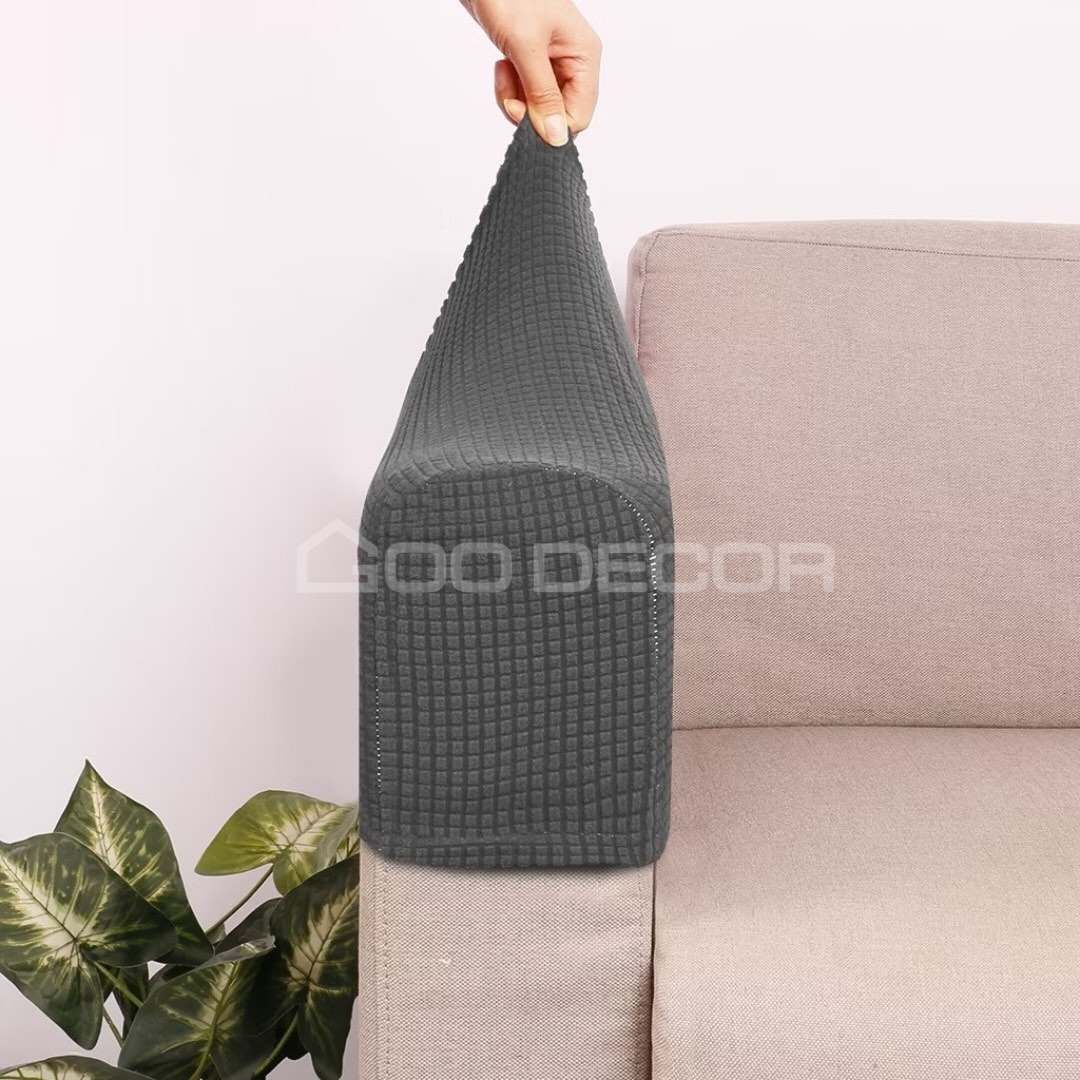 Bọc tay vịn ghế sofa set 2 cái bằng vải nhung gân co giãn GOO Decor