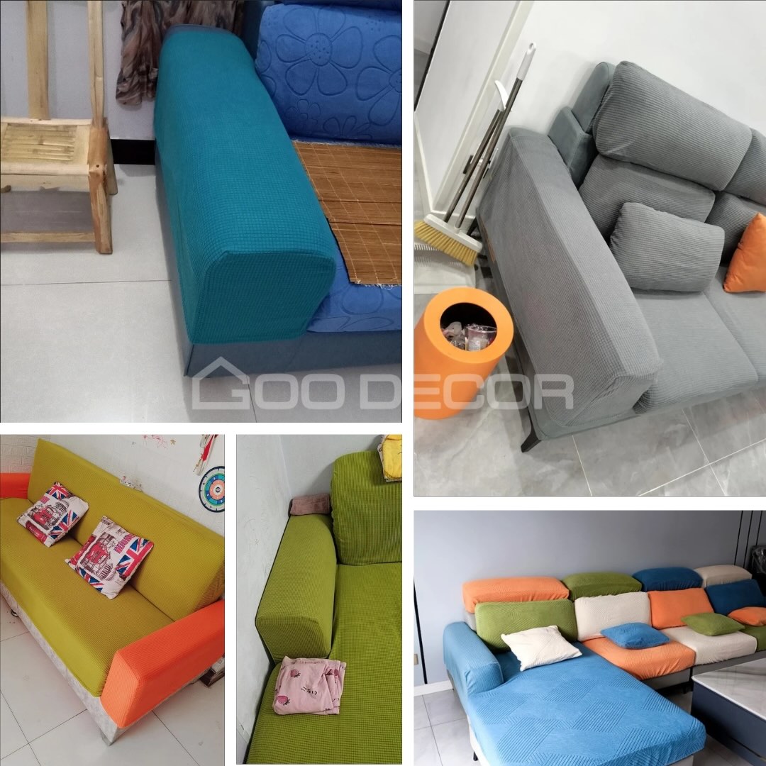 Bọc tay vịn ghế sofa set 2 cái bằng vải nhung gân co giãn GOO Decor