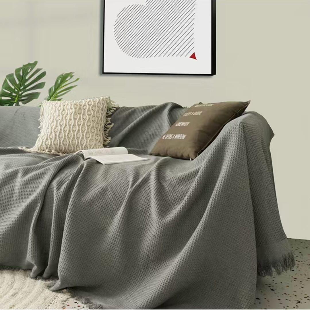 Khăn phủ ghế sofa dệt cotton cao cấp 3D phong cách Bắc Âu GOO Decor