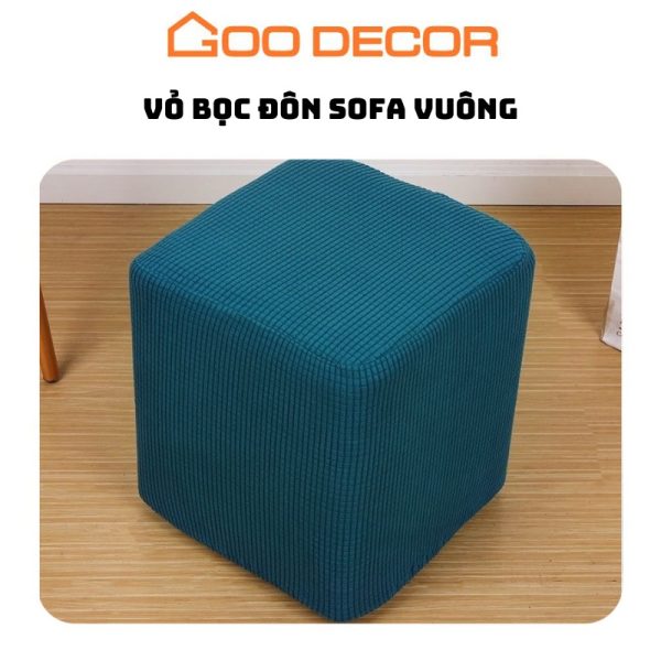Vỏ bọc đôn vuông chất liệu vải nhung gân cao cấp GOO Decor