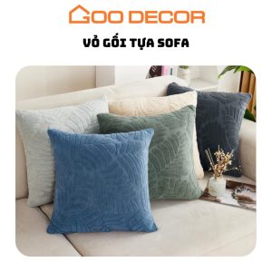 Vỏ gối sofa vải nhung họa tiết lá mềm mại 45x45cm GOO Decor
