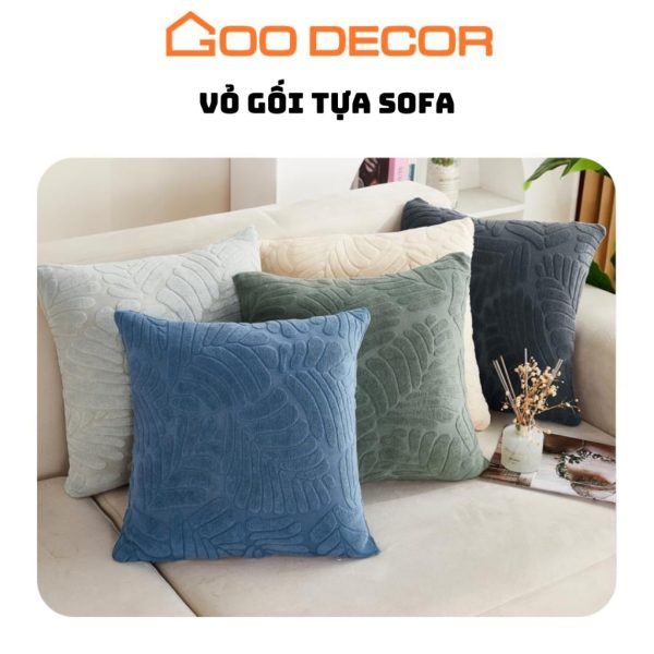 Vỏ gối sofa vải nhung họa tiết lá mềm mại 45x45cm GOO Decor
