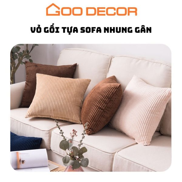 Vỏ gối sofa nhung tăm mềm kích thước 40x40, 45x45, 50x50 GOO Decor