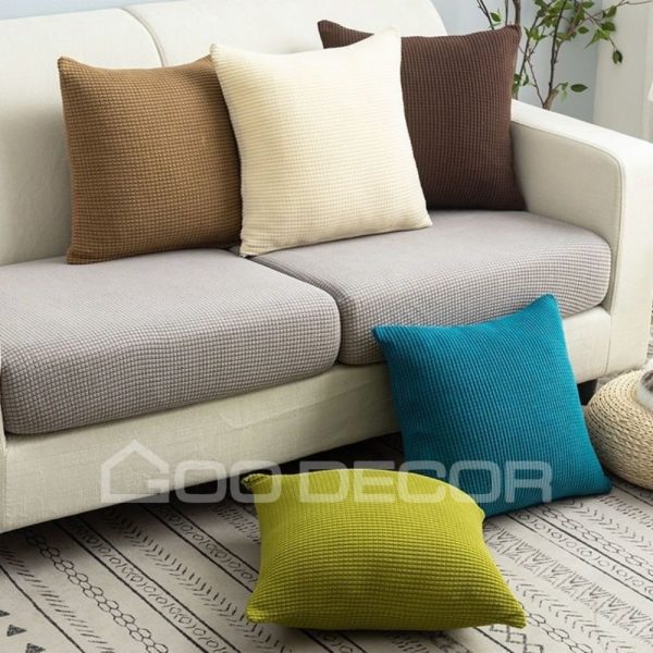 Vỏ gối sofa vải nhung gân co giãn kích thước 45x45cm thương hiệu GOO Decor