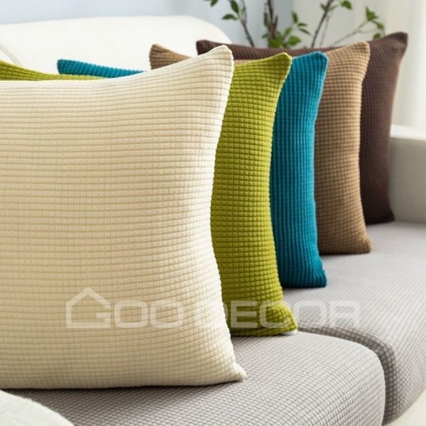 Vỏ gối sofa vải nhung gân co giãn kích thước 45x45cm thương hiệu GOO Decor