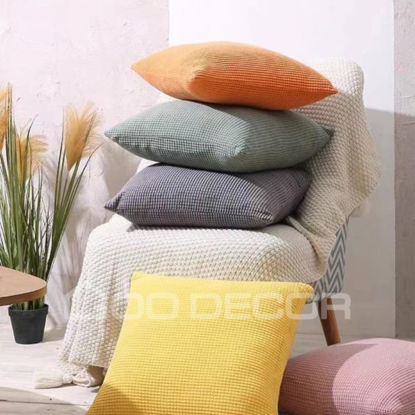 Vỏ gối sofa vải nhung gân co giãn kích thước 45x45cm thương hiệu GOO Decor