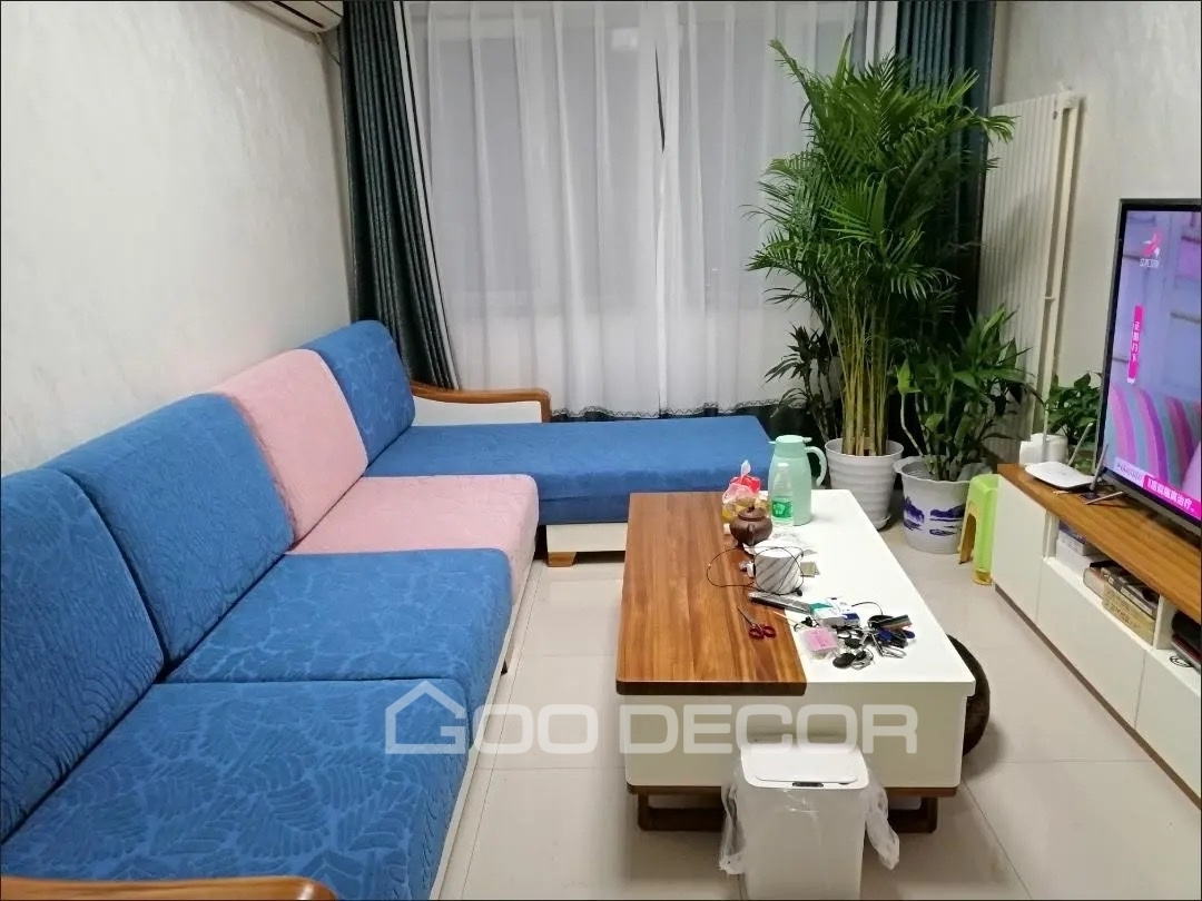 Đệm sofa bọc nhung họa tiết lá mix màu xanh cổ vịt và hồng - Góc 2